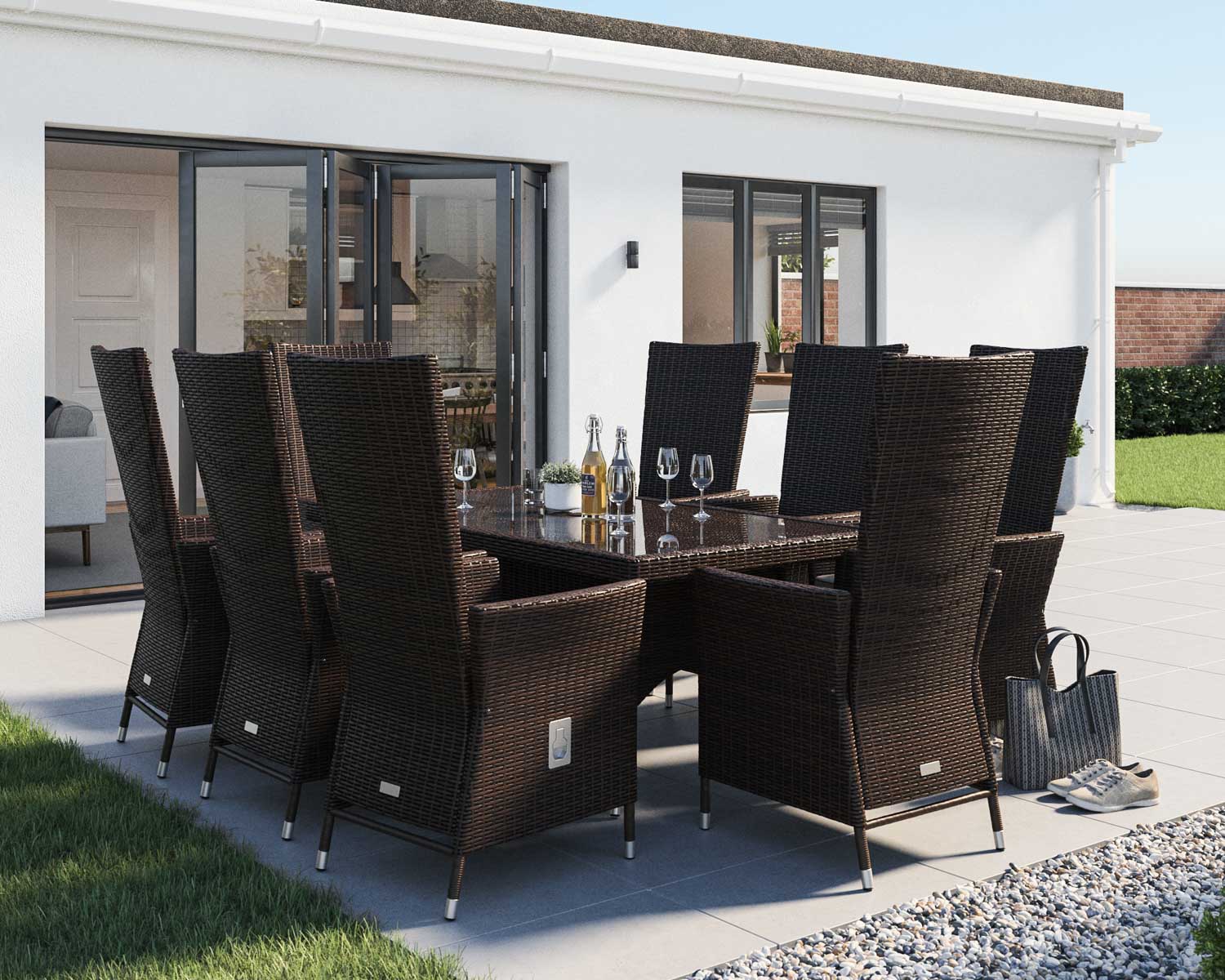 8 Seater Rattan Garden Dining Set With Rectangular Dining Table In Brown Cambridge Rattan Direct