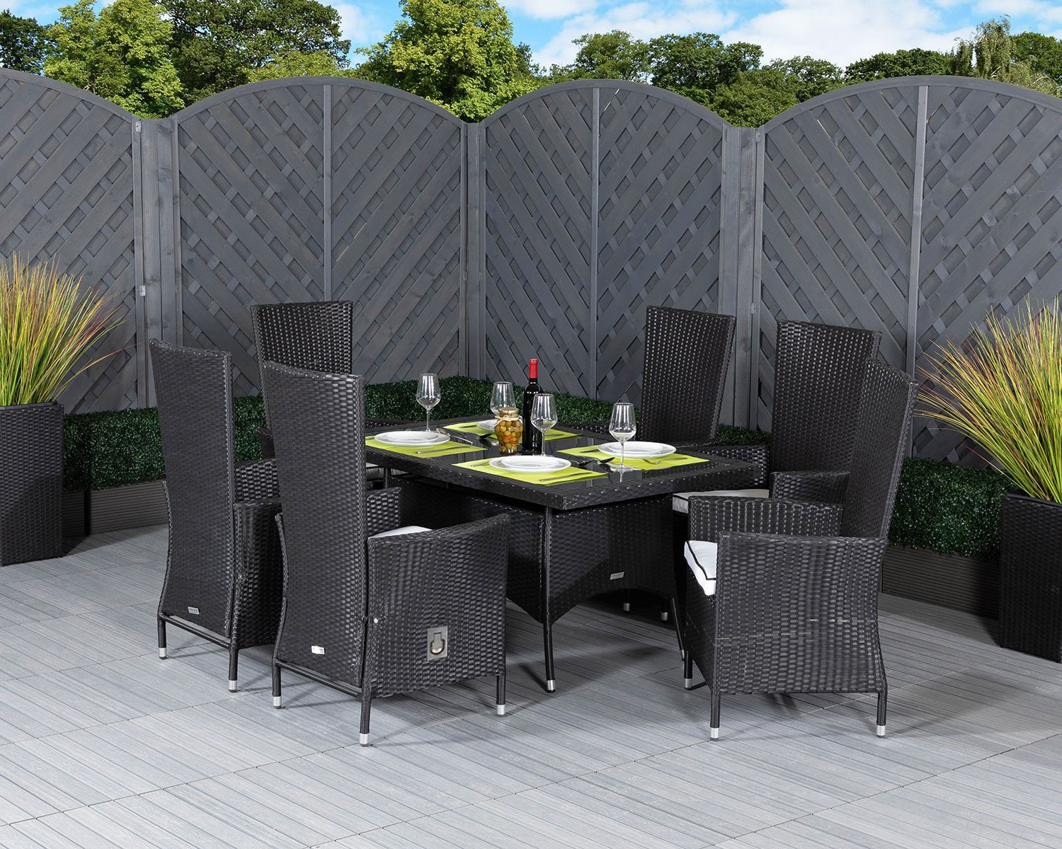 Small Rectangular Rattan Garden Dining Table Amp 6 Reclining Chairs In Black Amp White Cambridge Rattan Direct