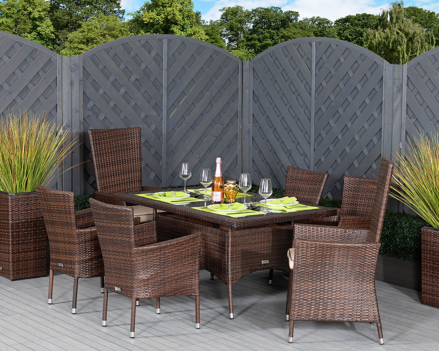 Small Rectangular Rattan Garden Dining Table Set With 6 Chairs In Brown Cambridge Rattan Direct