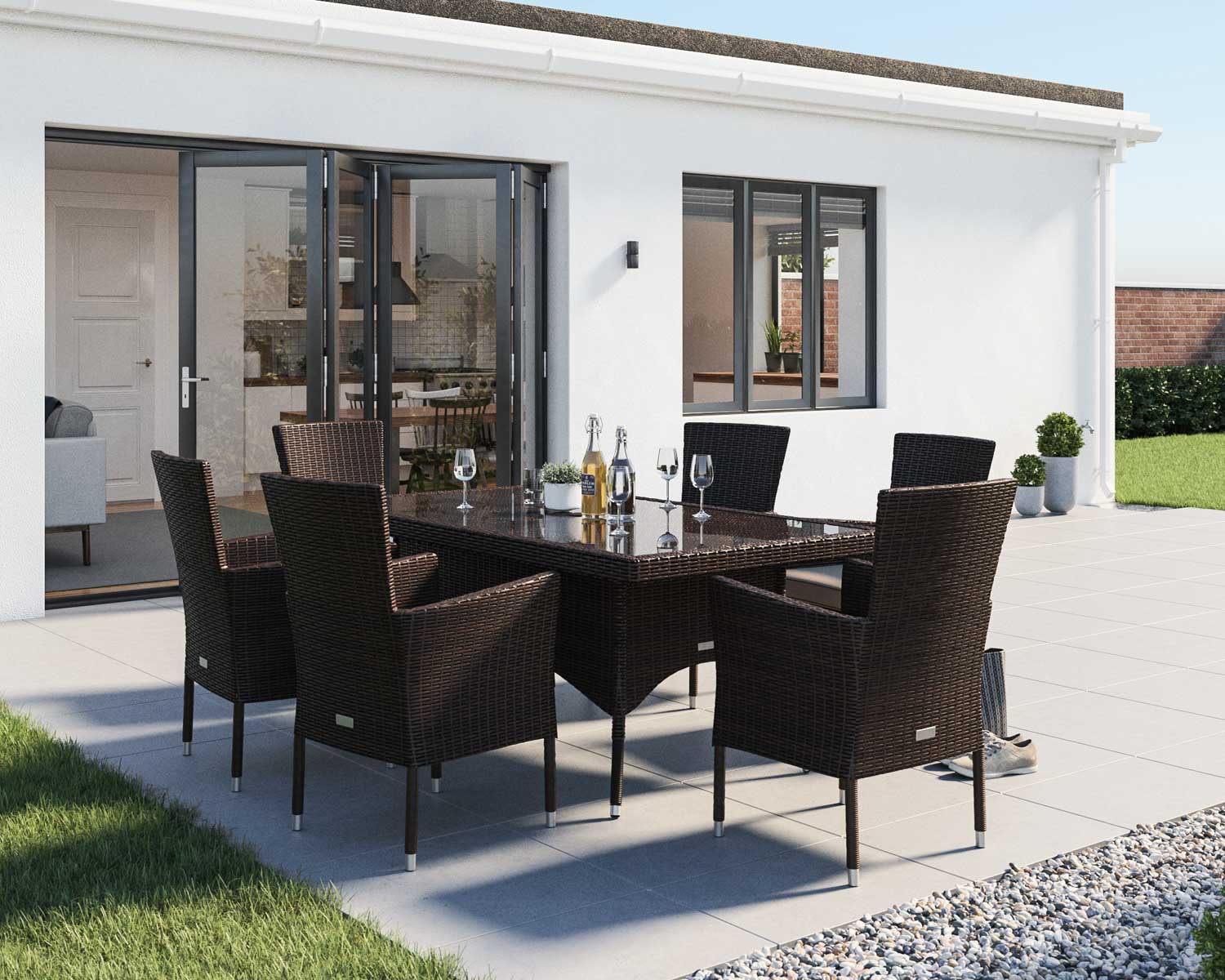 6 Seater Rattan Garden Dining Set With Small Rectangular Dining Table In Brown Cambridge Rattan Direct