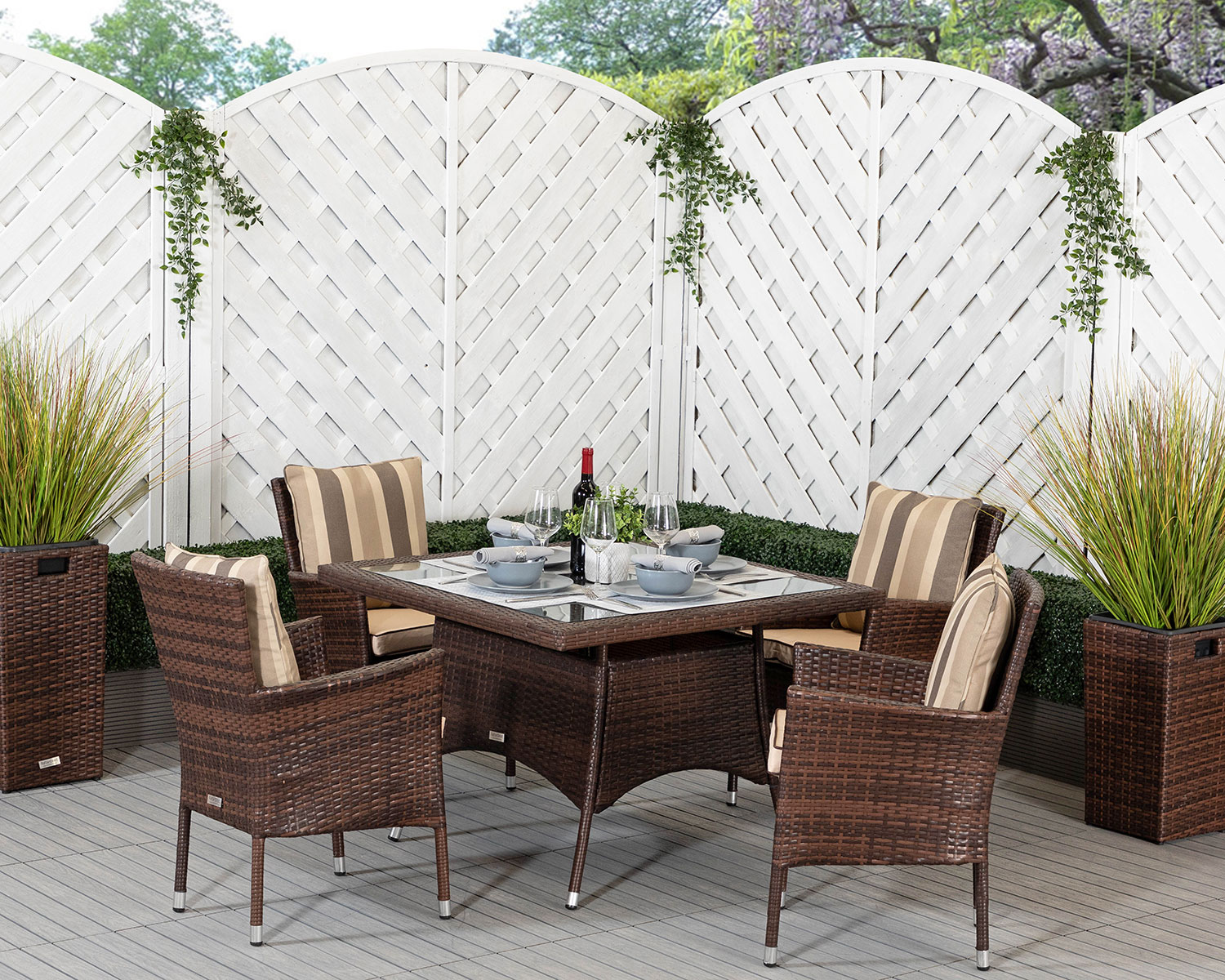 4 Seat Rattan Garden Dining Set With Square Dining Table In Brown Cambridge Rattan Direct