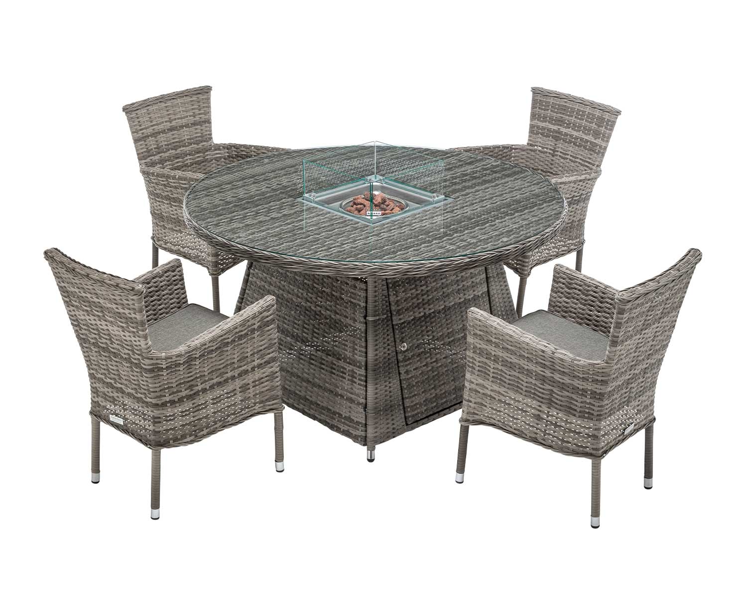 4 Seat Rattan Garden Dining Set With Round Table In Grey With Fire Pit Cambridge Rattan Direct