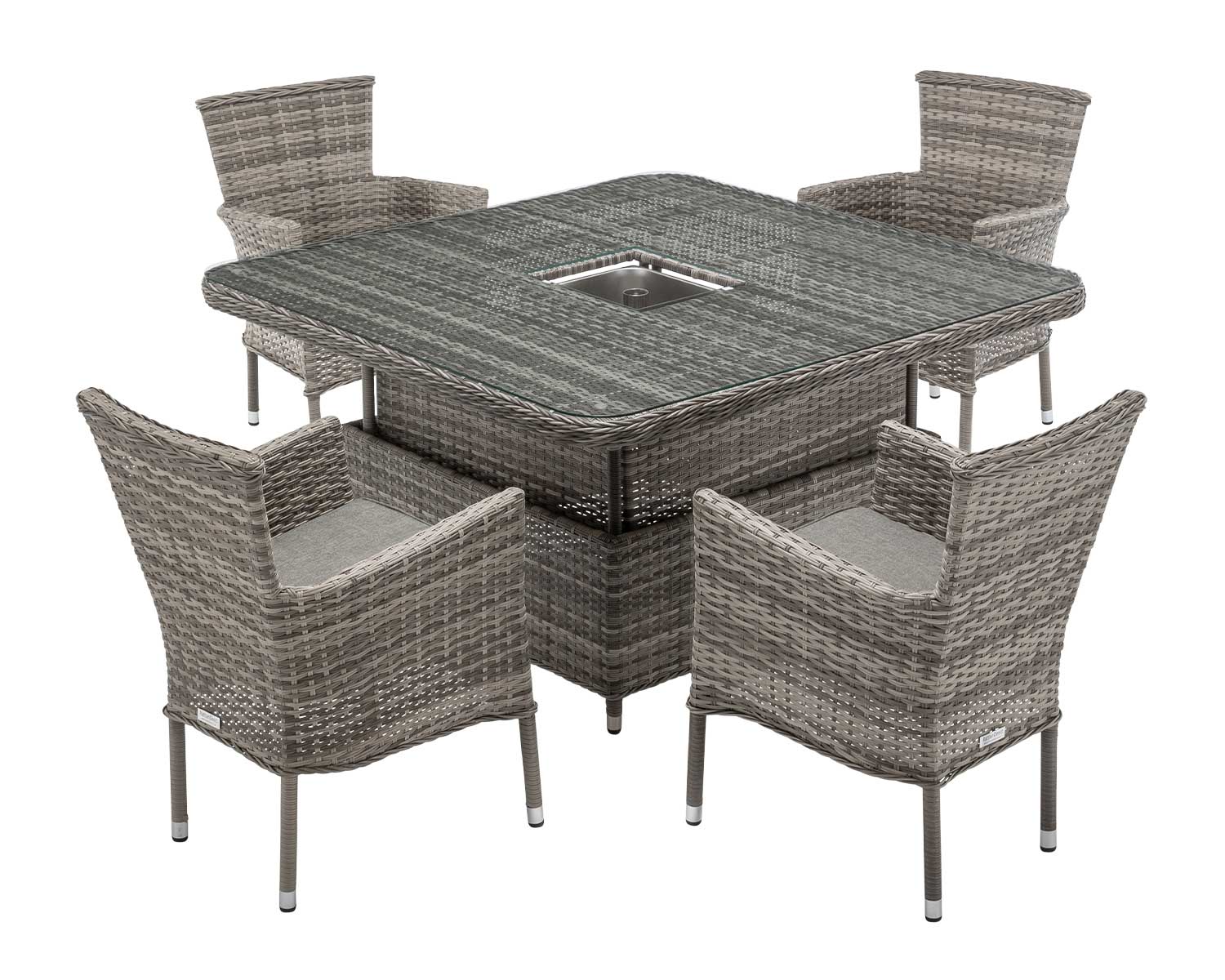 4 Seat Rattan Garden Dining Set With Square Table In Grey With Ice Bucket Cambridge Rattan Direct