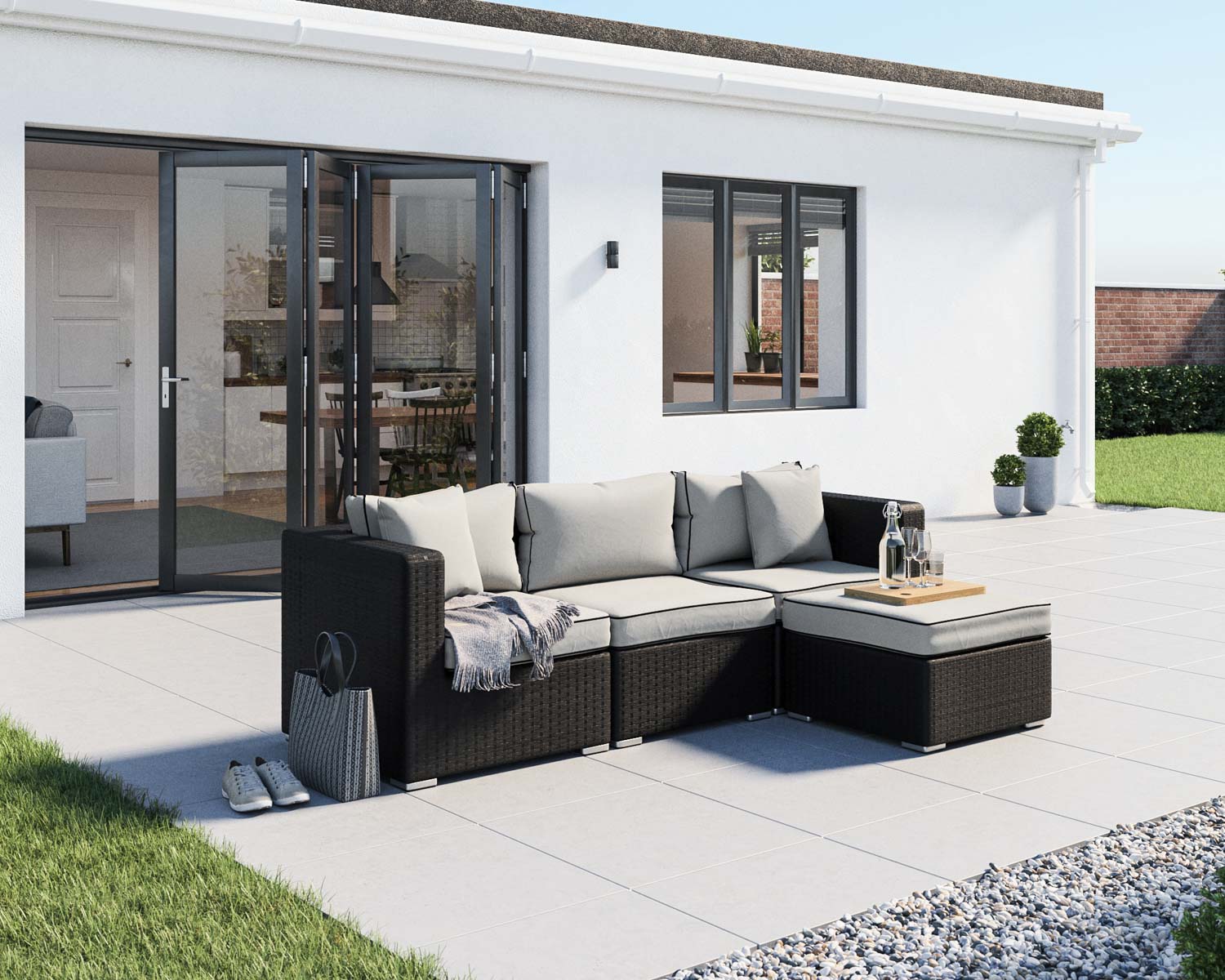 Rattan Garden Corner Sofa Set In Black Amp White 4 Piece Florida Rattan Direct