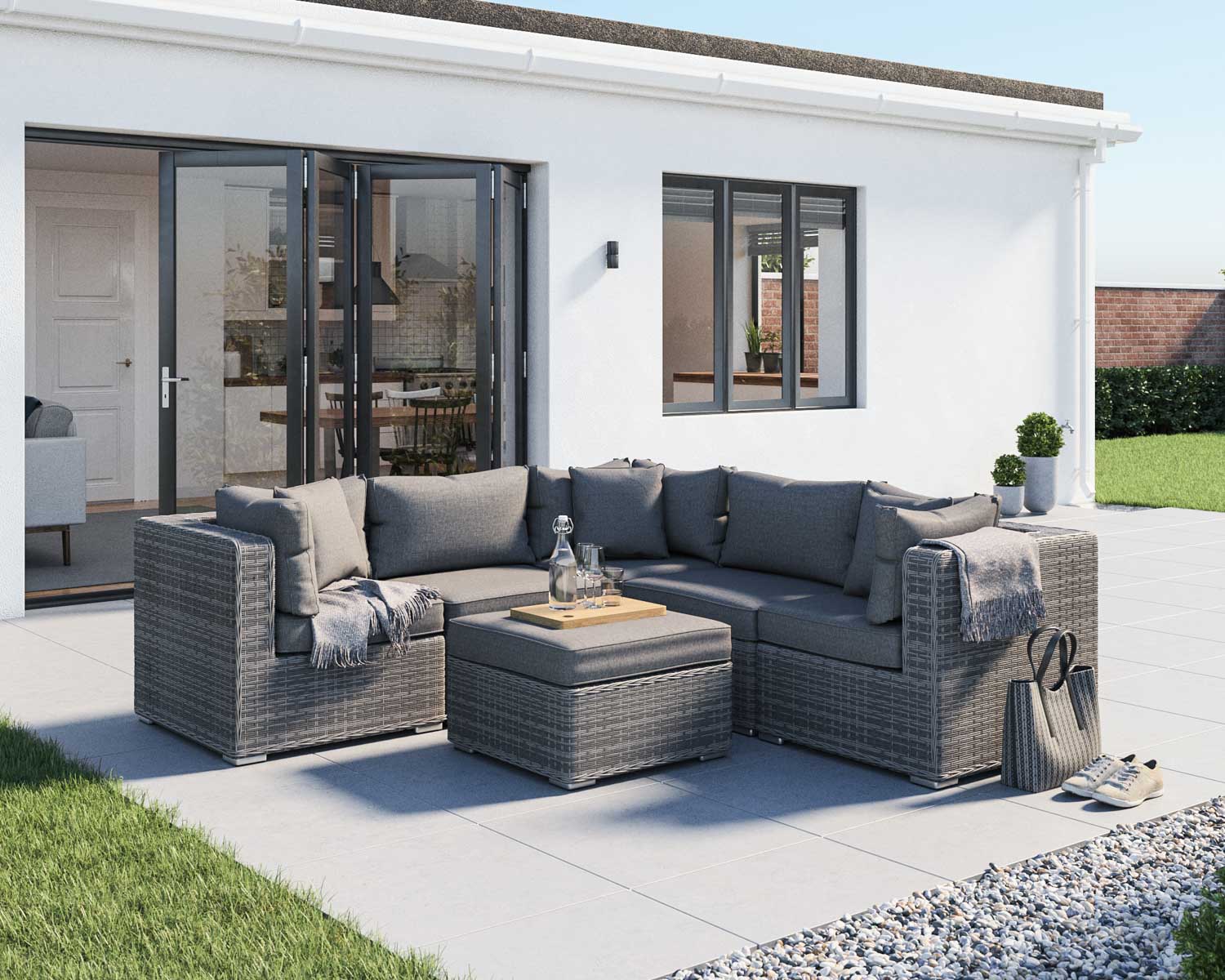 Rattan Garden Corner Sofa Set In Grey 6 Piece Florida Rattan Direct