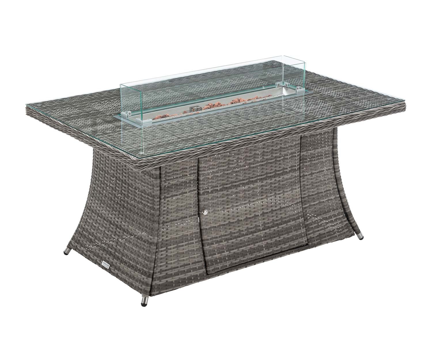 Rectangular Rattan Dining Table With Fire Pit In Grey