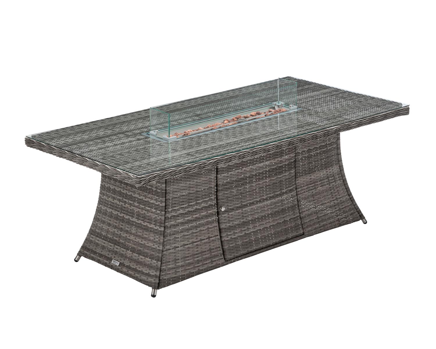 Large Rectangular Rattan Dining Table With Fire Pit In Grey