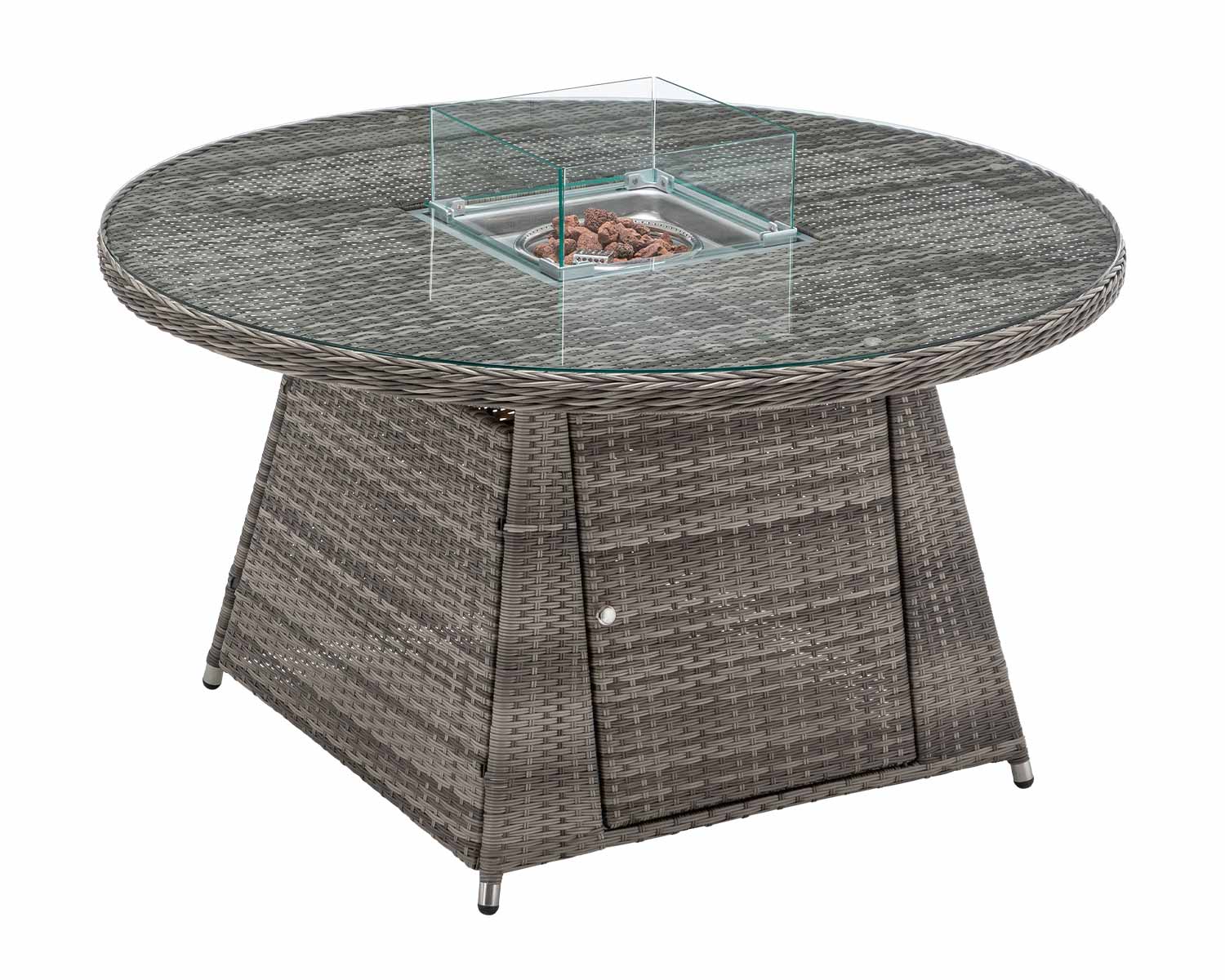 Circular Rattan Dining Table With Fire Pit In Grey