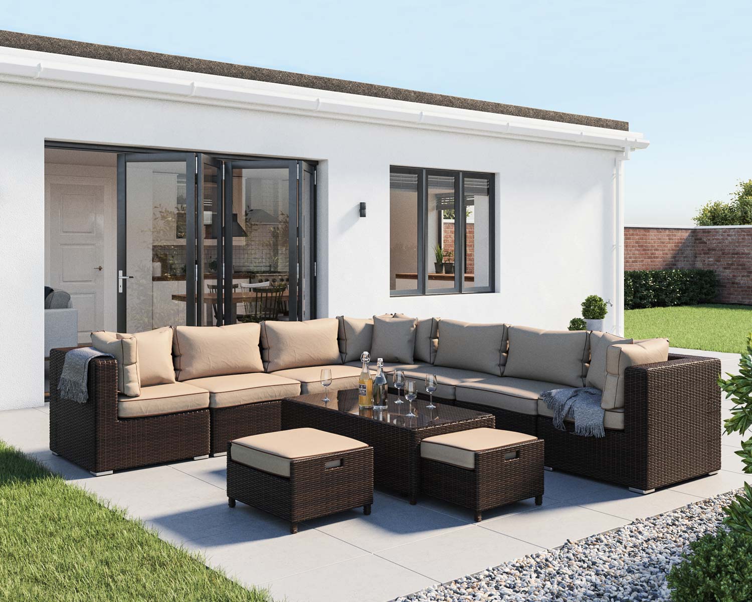 Rattan Garden Corner Sofa Set In Brown Amp Cream Geneva 11 Piece Rattan Direct