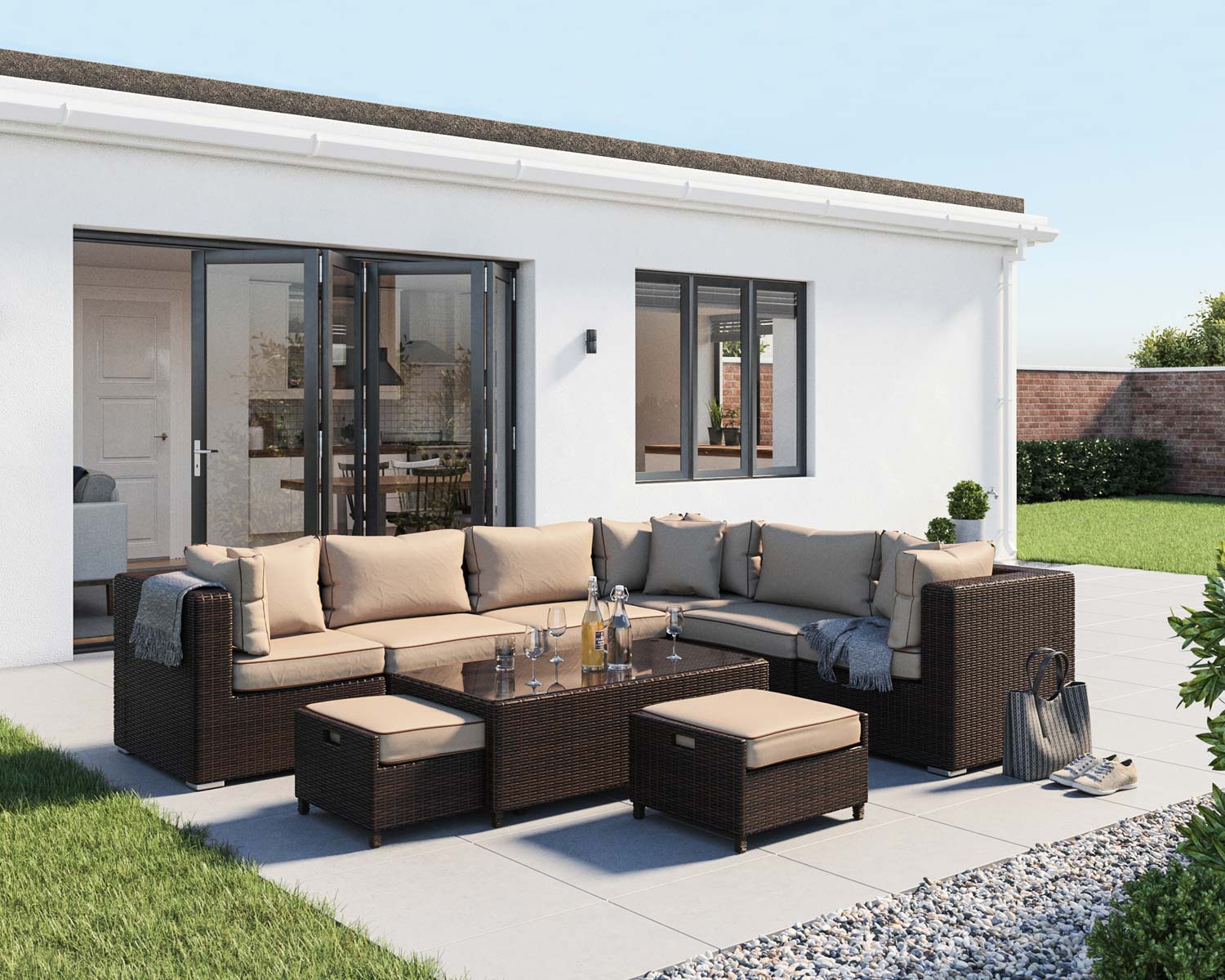 Rattan Garden Corner Sofa Set In Brown With Coffee Table Geneva Rattan Direct
