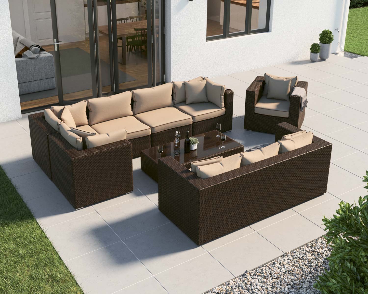 8 Piece Rattan Garden Corner Sofa Set In Brown Geneva Rattan Direct