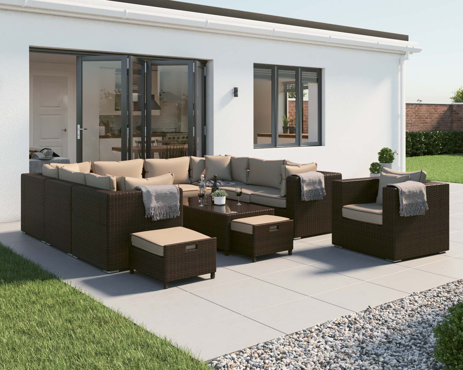 Rattan Garden Corner Sofa Set In Brown Geneva Rattan Direct