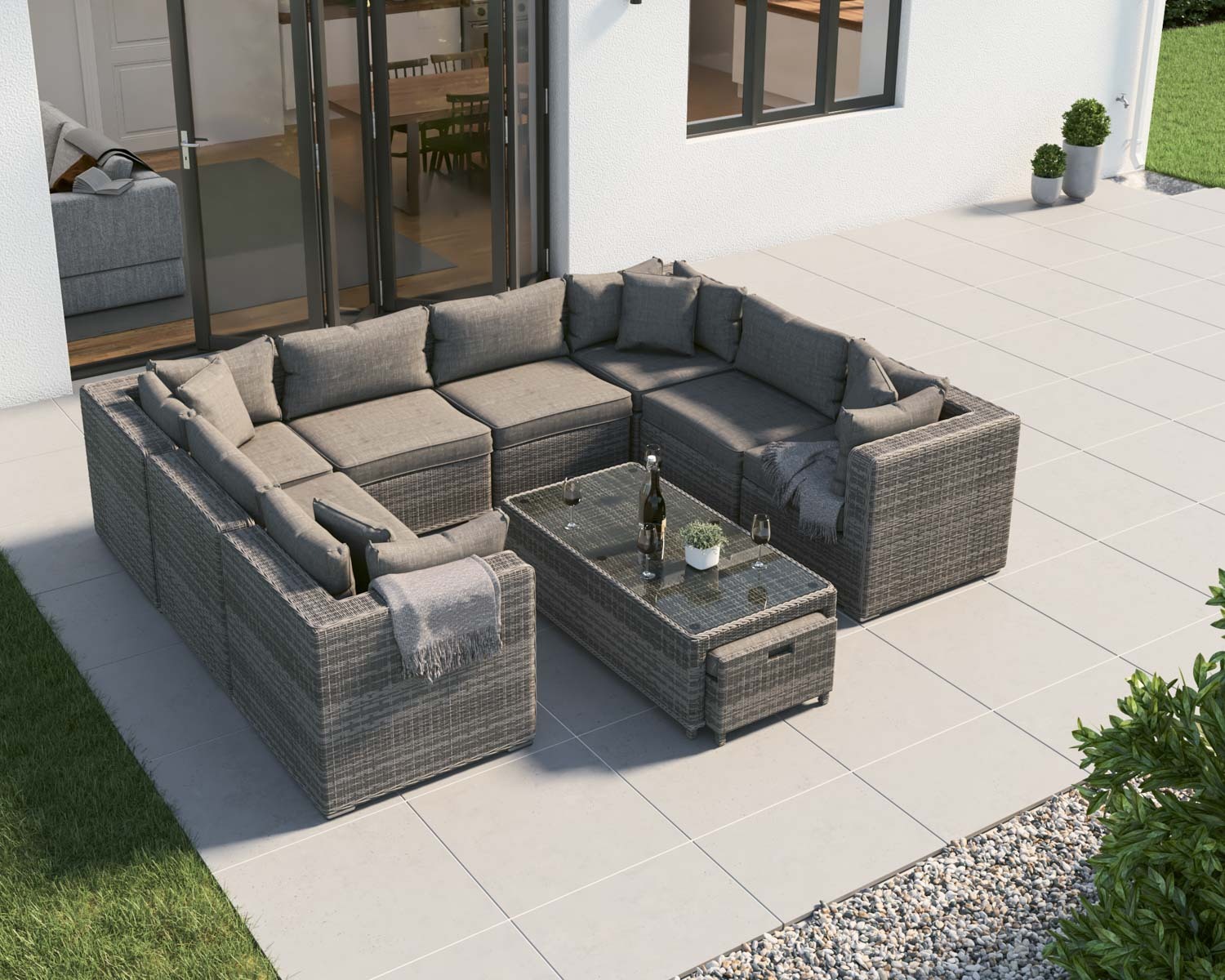 Rattan Garden U Shaped Sofa Set In Grey Geneva Rattan Direct