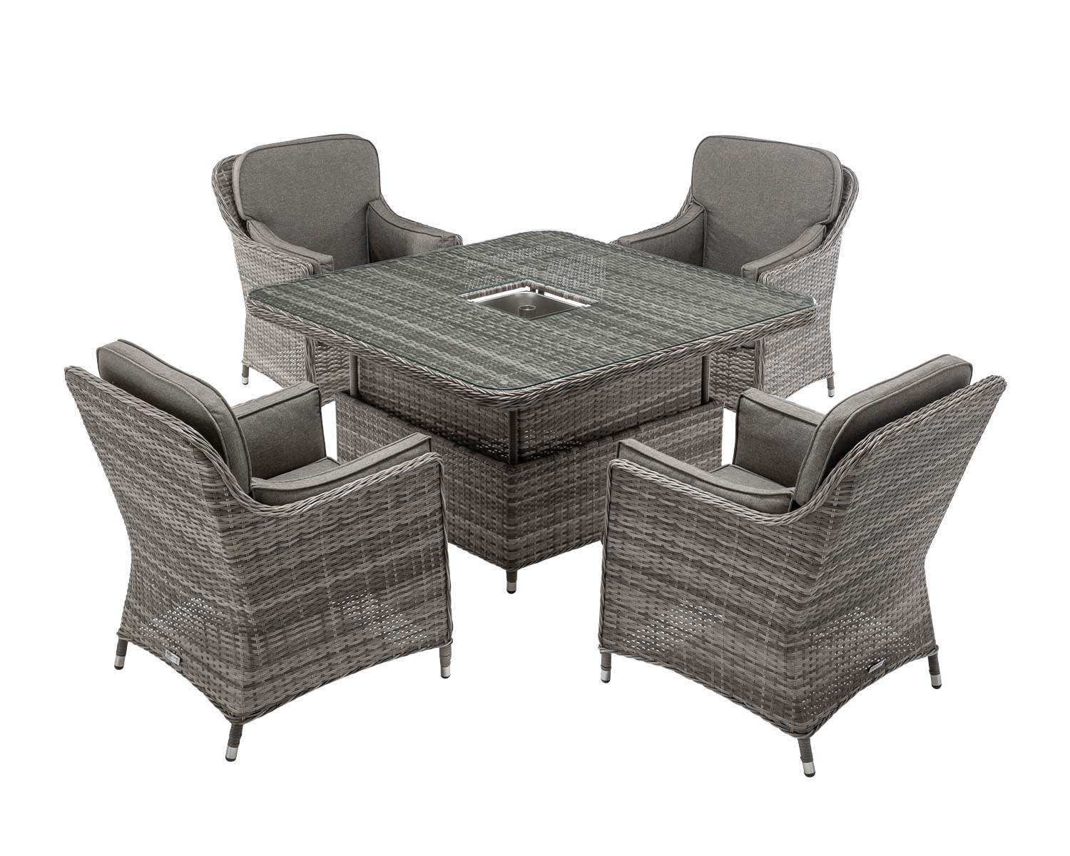 4 Seat Rattan Garden Dining Set With Square Table In Grey With Ice Bucket Lyon Rattan Direct