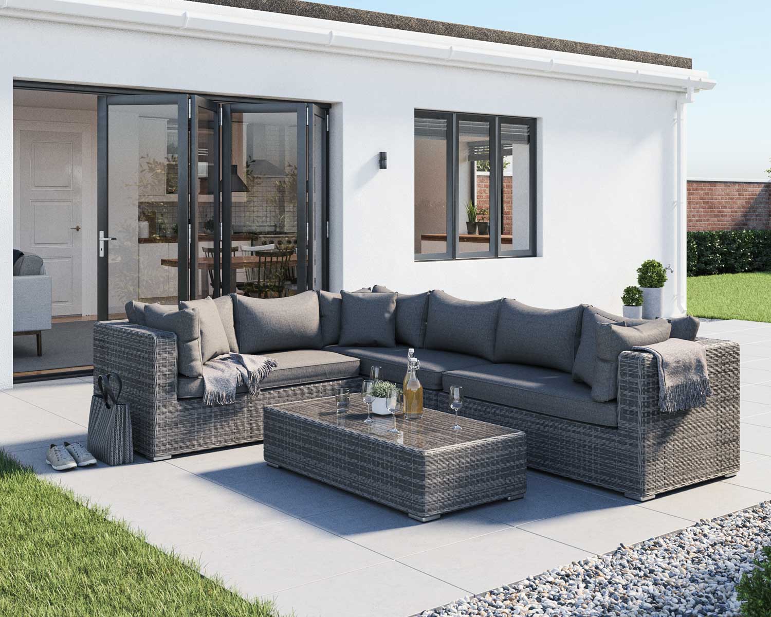 Rattan Garden Righthand Corner Sofa Set In Grey Monaco Rattan Direct