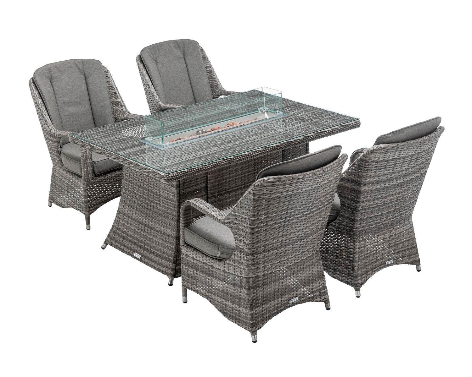 4 Seat Rattan Garden Dining Set With Rectangular Table In Grey With Fire Pit Marseille Rattan Direct