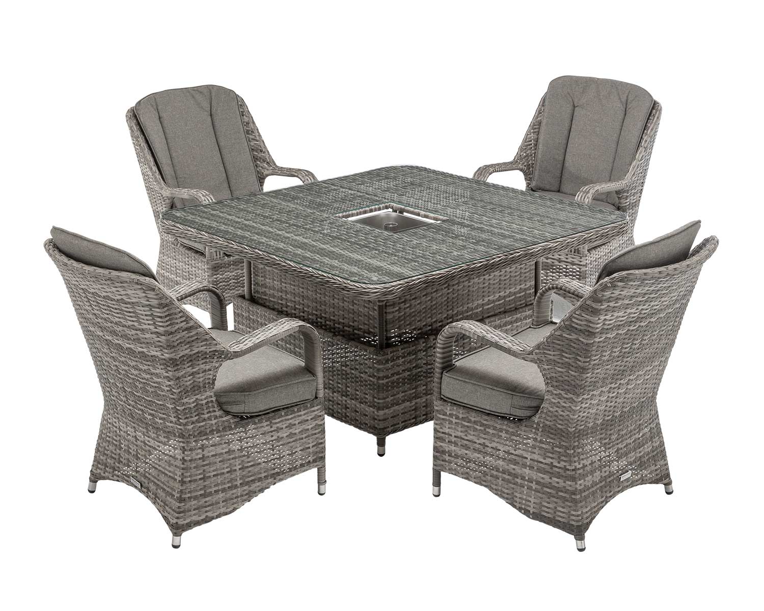 4 Seat Rattan Garden Dining Set With Square Table In Grey With Ice Bucket Marseille Rattan Direct