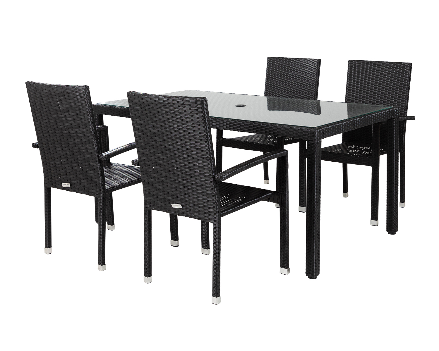 4 Seat Rattan Garden Dining Set With Open Leg Rectangular Table In Black Rio Rattan Direct