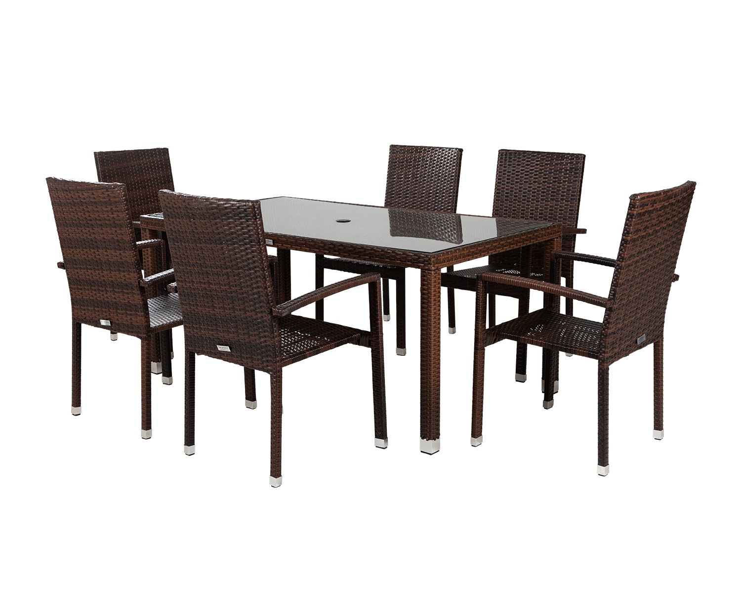 6 Seat Rattan Garden Dining Set With Rectangular Table In Brown Rio Rattan Direct