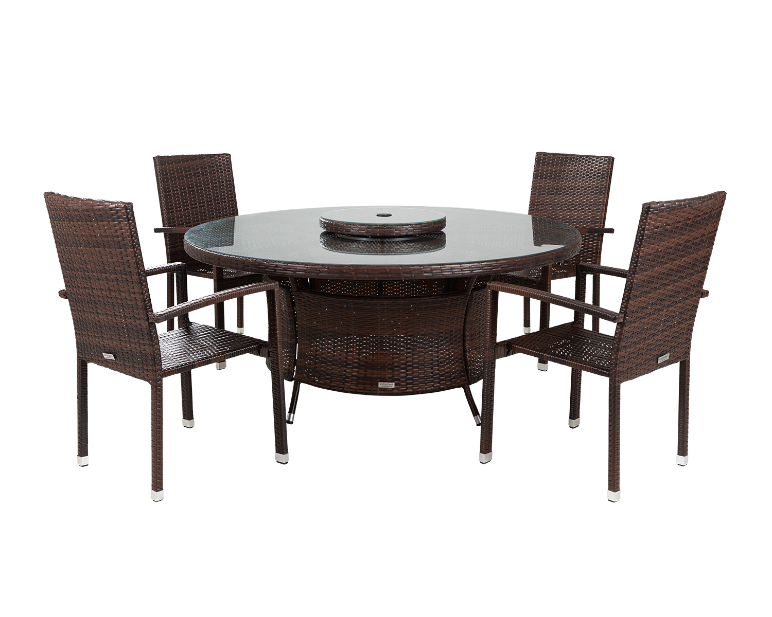 4 Seat Rattan Garden Dining Set With Large Round Dining Table In Brown Rio Rattan Direct