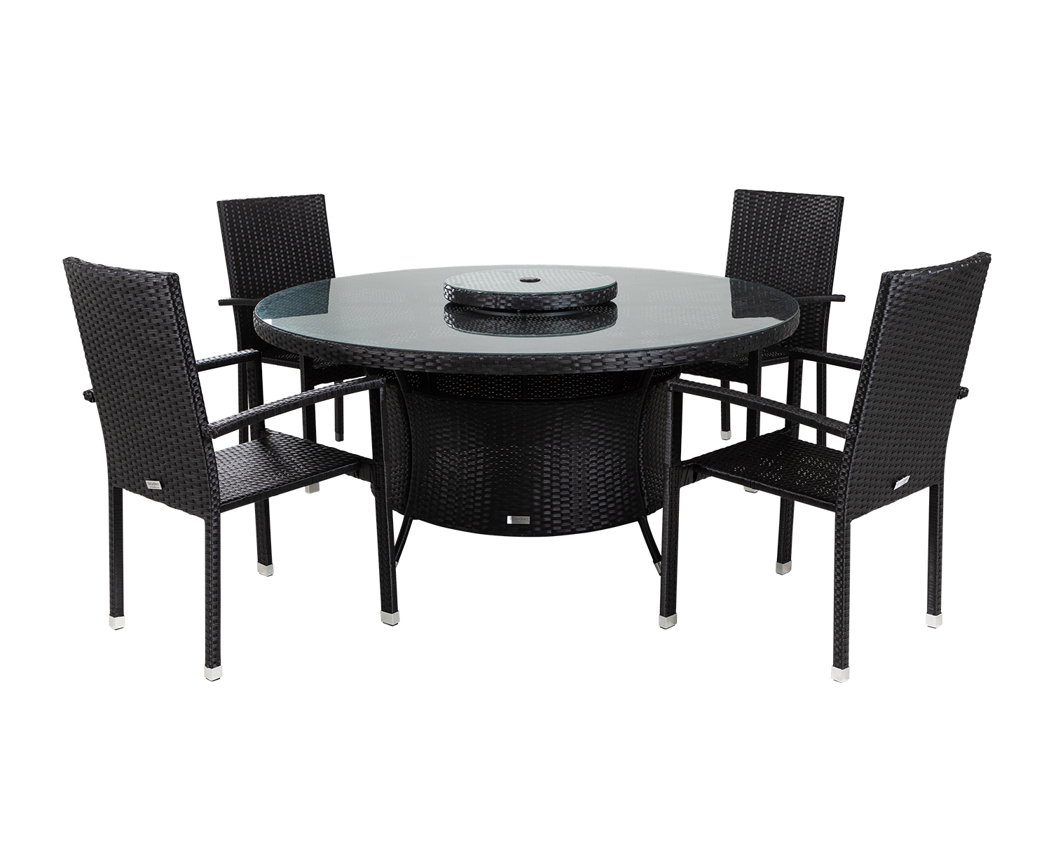 4 Seat Rattan Garden Dining Set With Large Round Dining Table In Black Rio Rattan Direct