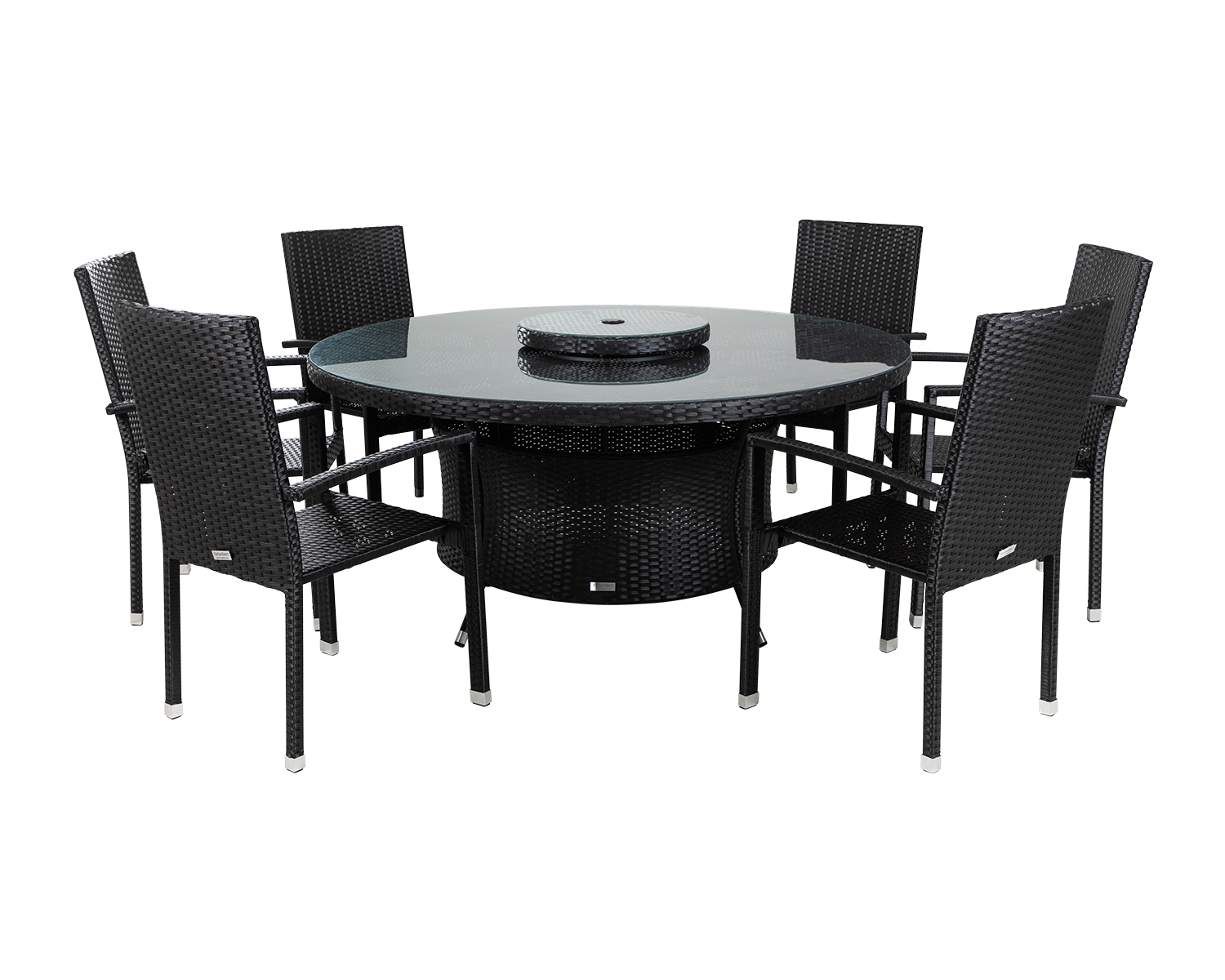 6 Seat Rattan Garden Dining Set With Large Round Table In Black Rio Rattan Direct