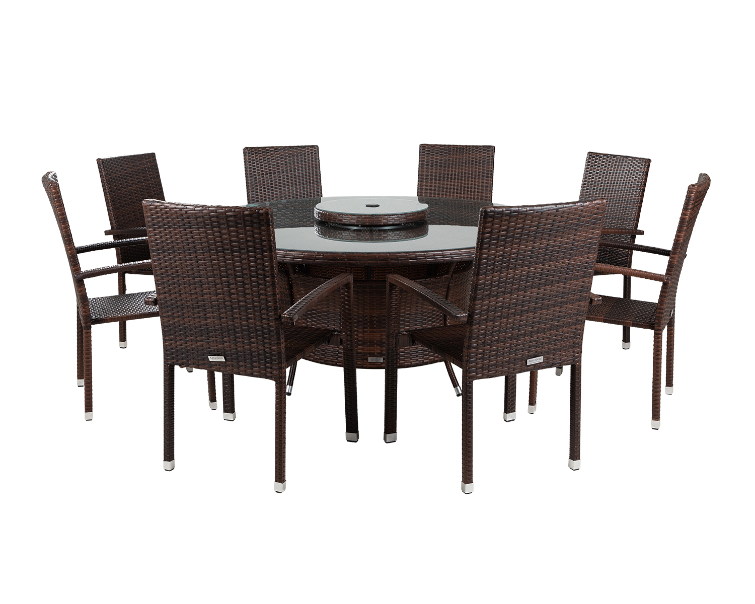 8 Seat Rattan Garden Dining Set With Large Round Dining Table In Brown Rio Rattan Direct
