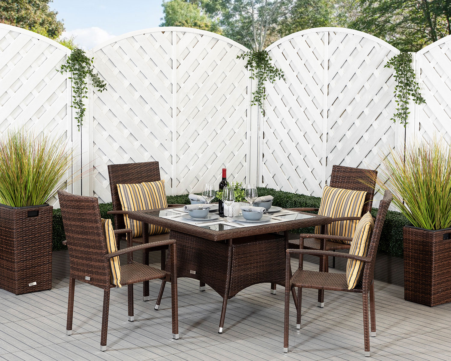 4 Seat Rattan Garden Dining Set With Square Dining Table In Brown Rio Rattan Direct
