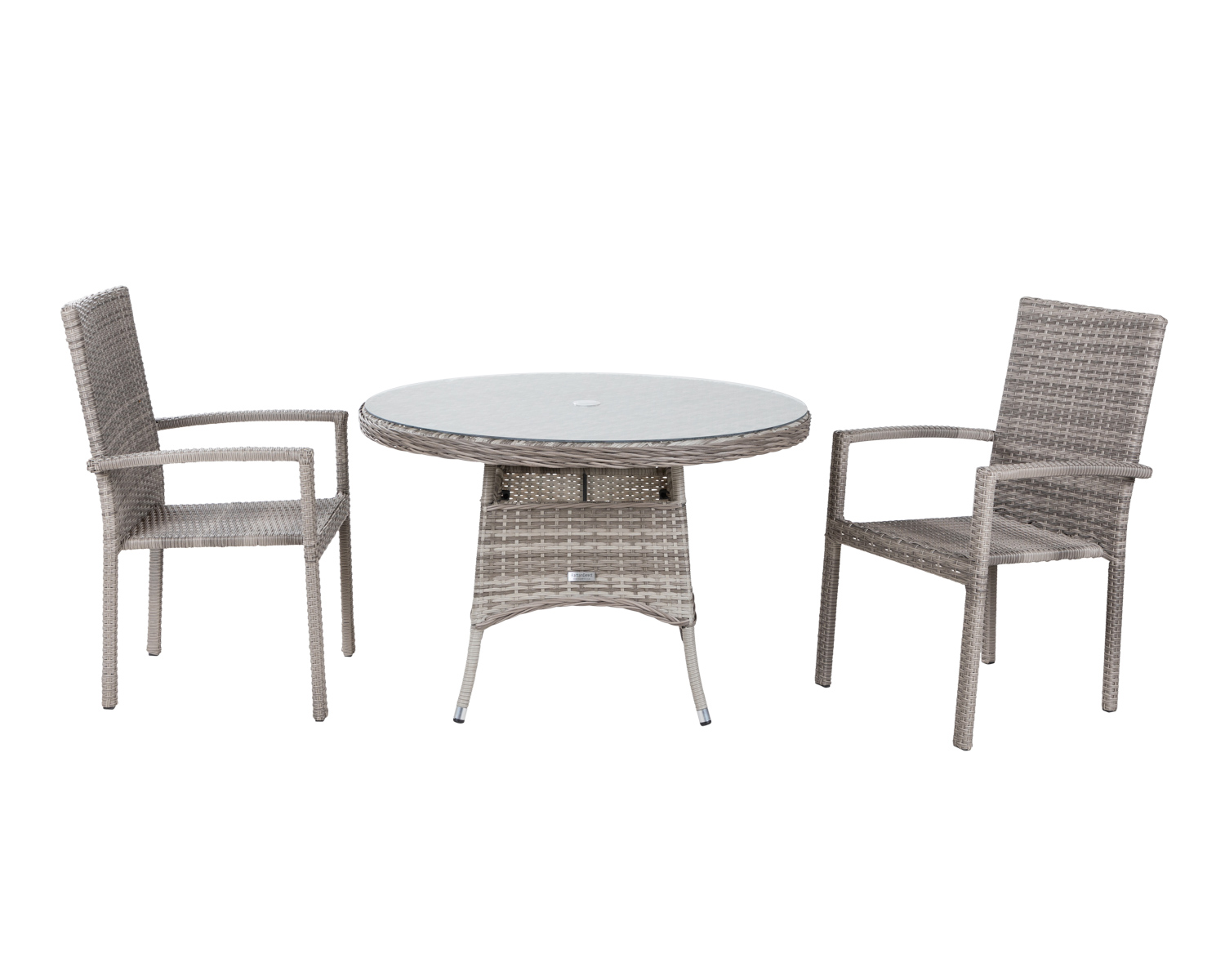 Small Round Rattan Garden Dining Table Amp 2 Stackable Chairs In Grey Rio Rattan Direct