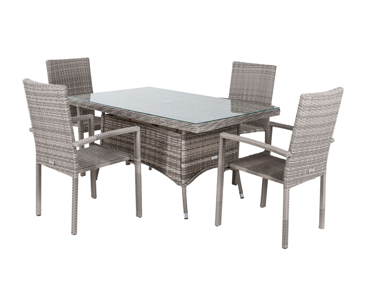4 Seat Rattan Garden Dining Set With Small Rectangular Dining Table In Grey Rio Rattan Direct