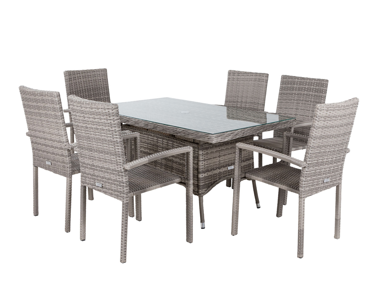6 Seat Rattan Garden Dining Set With Small Rectangular Table In Grey Rio Rattan Direct