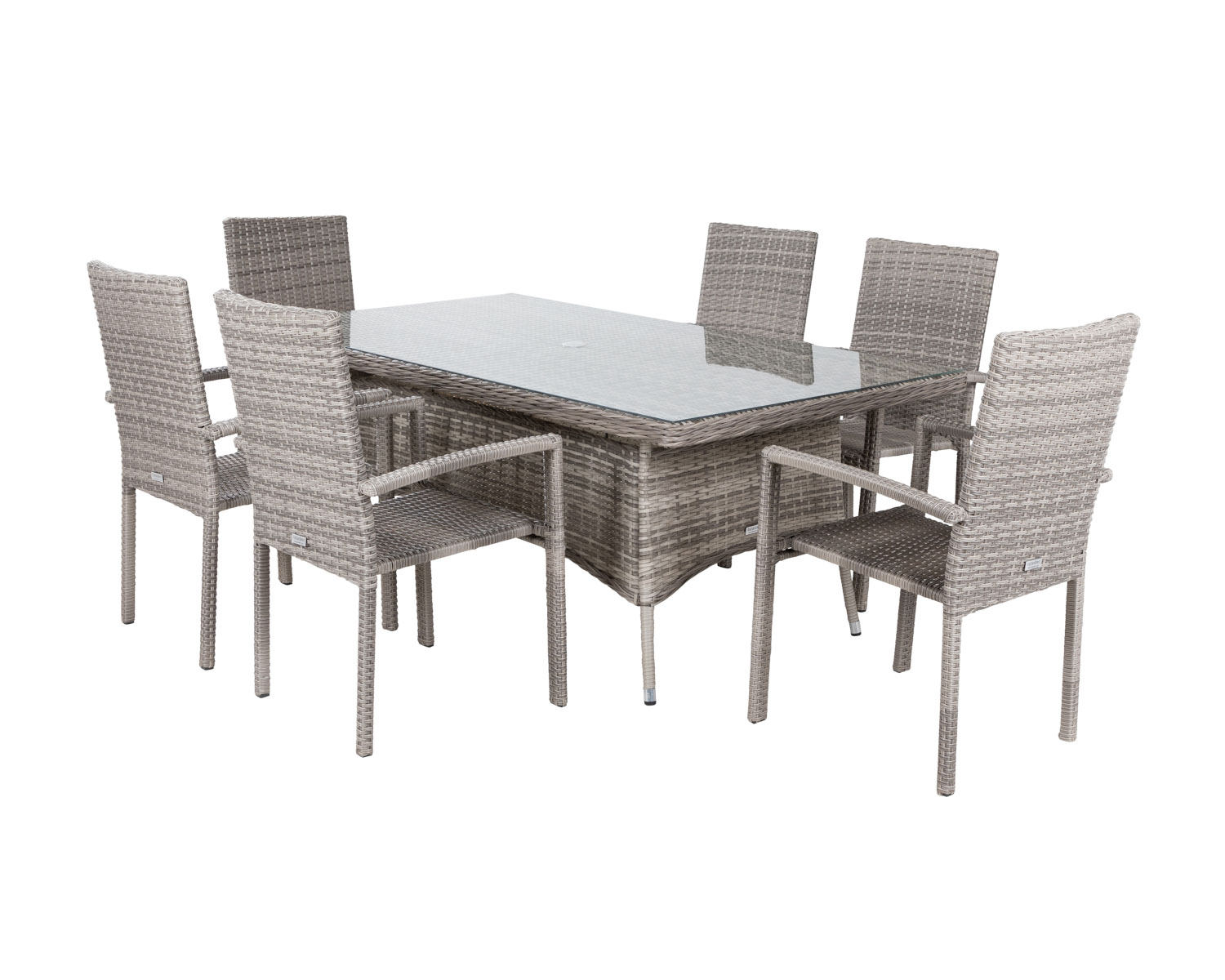 6 Seat Rattan Garden Dining Set With Rectangular Table In Grey Rio Rattan Direct