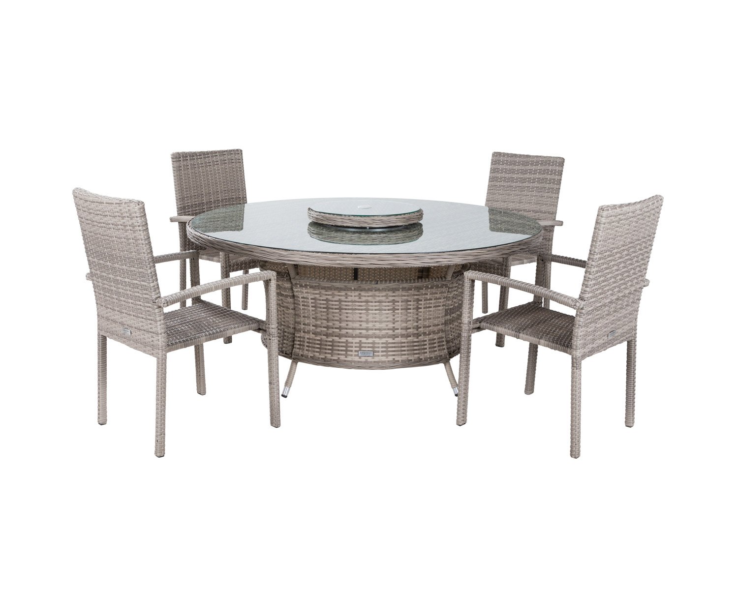 4 Seat Rattan Garden Dining Set With Large Round Dining Table In Grey Rio Rattan Direct