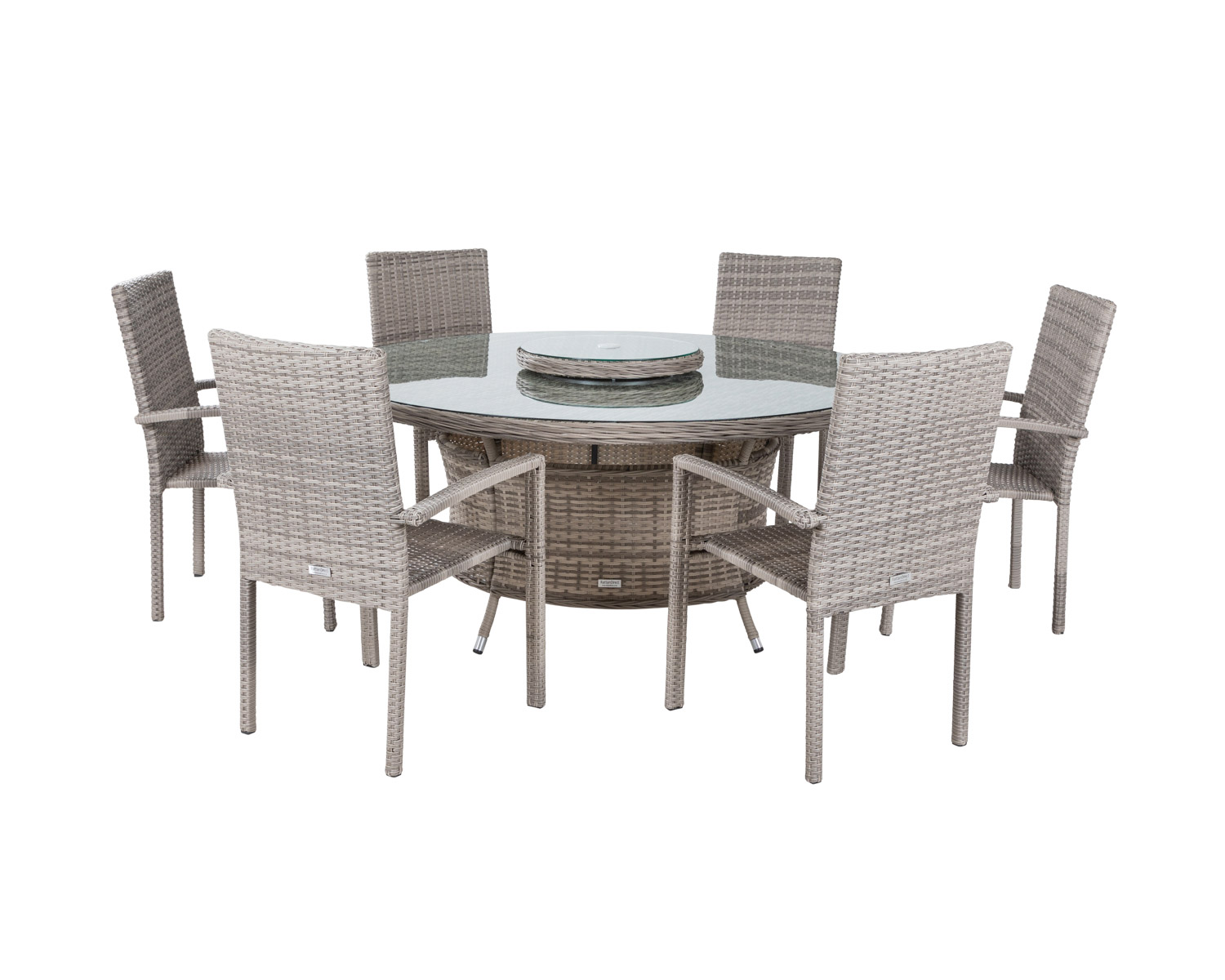 6 Seat Rattan Garden Dining Set With Large Round Table In Grey Rio Rattan Direct