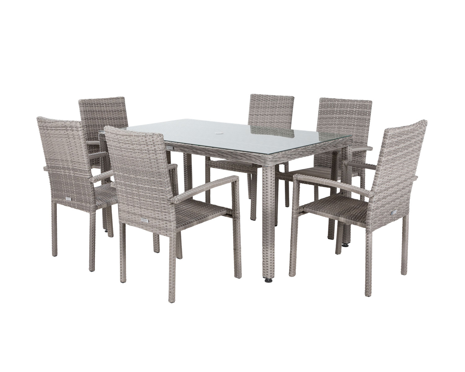 6 Seat Rattan Garden Dining Set With Rectangular Open Leg Table In Grey Rio Rattan Direct