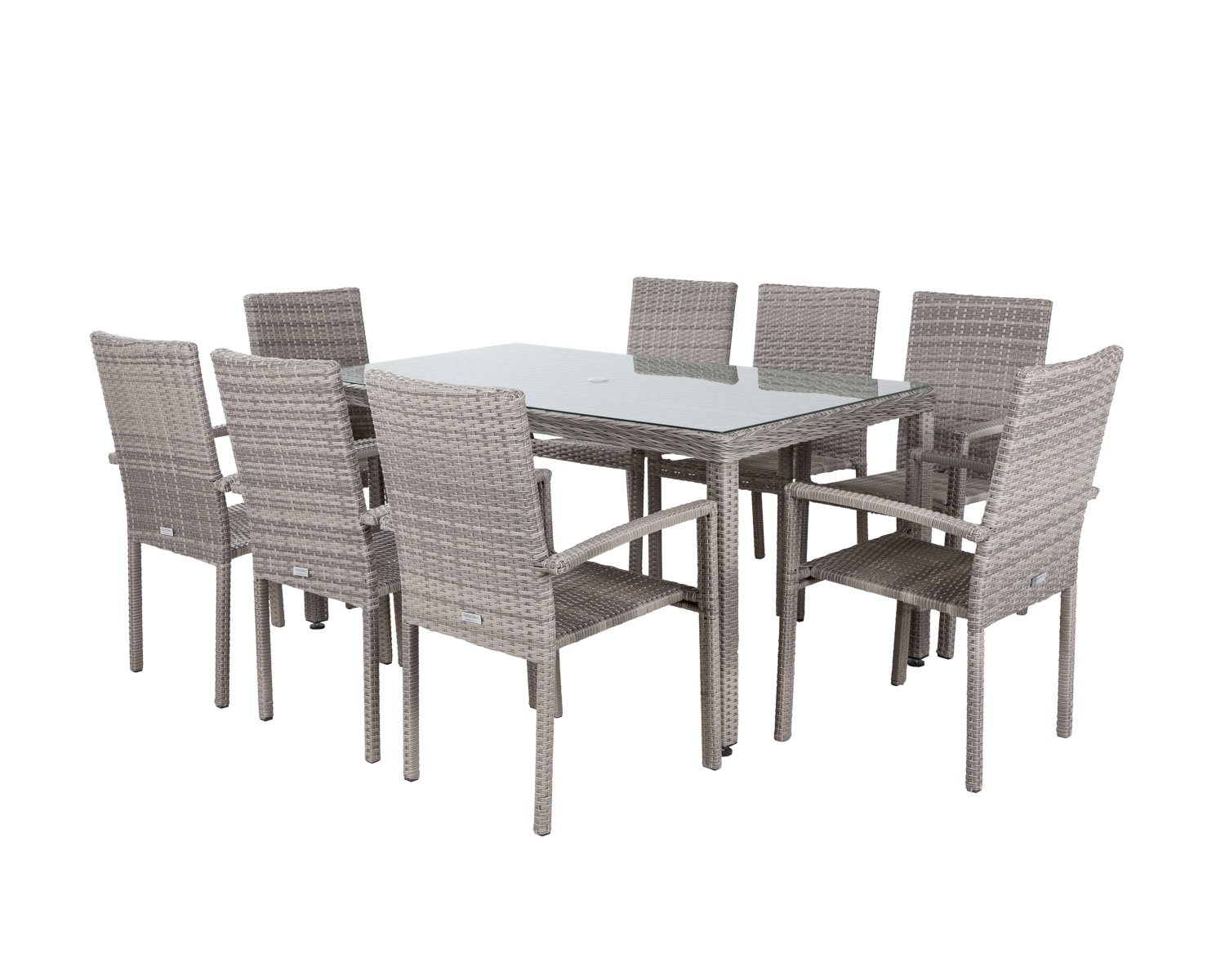 8 Seat Rattan Garden Dining Set With Rectangular Open Leg Dining Table In Grey Rio Rattan Direct