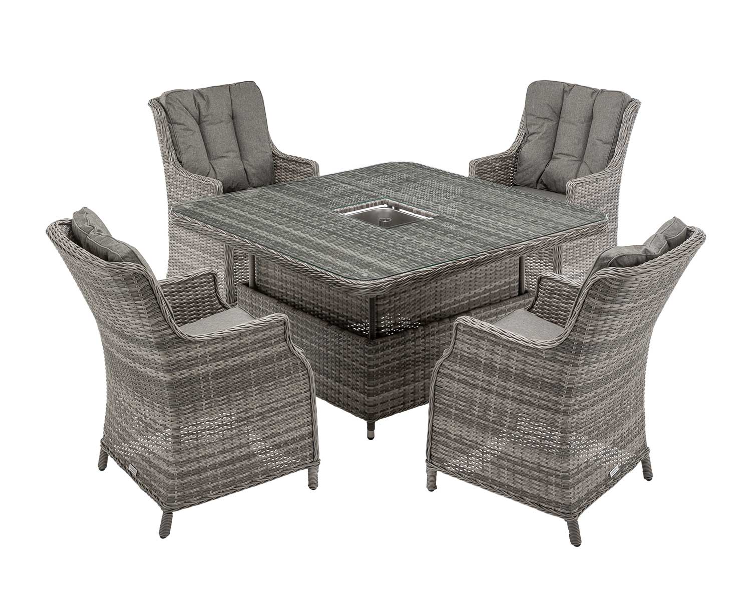 4 Seat Rattan Garden Dining Set With Square Table In Grey With Ice Bucket Riviera Rattan Direct