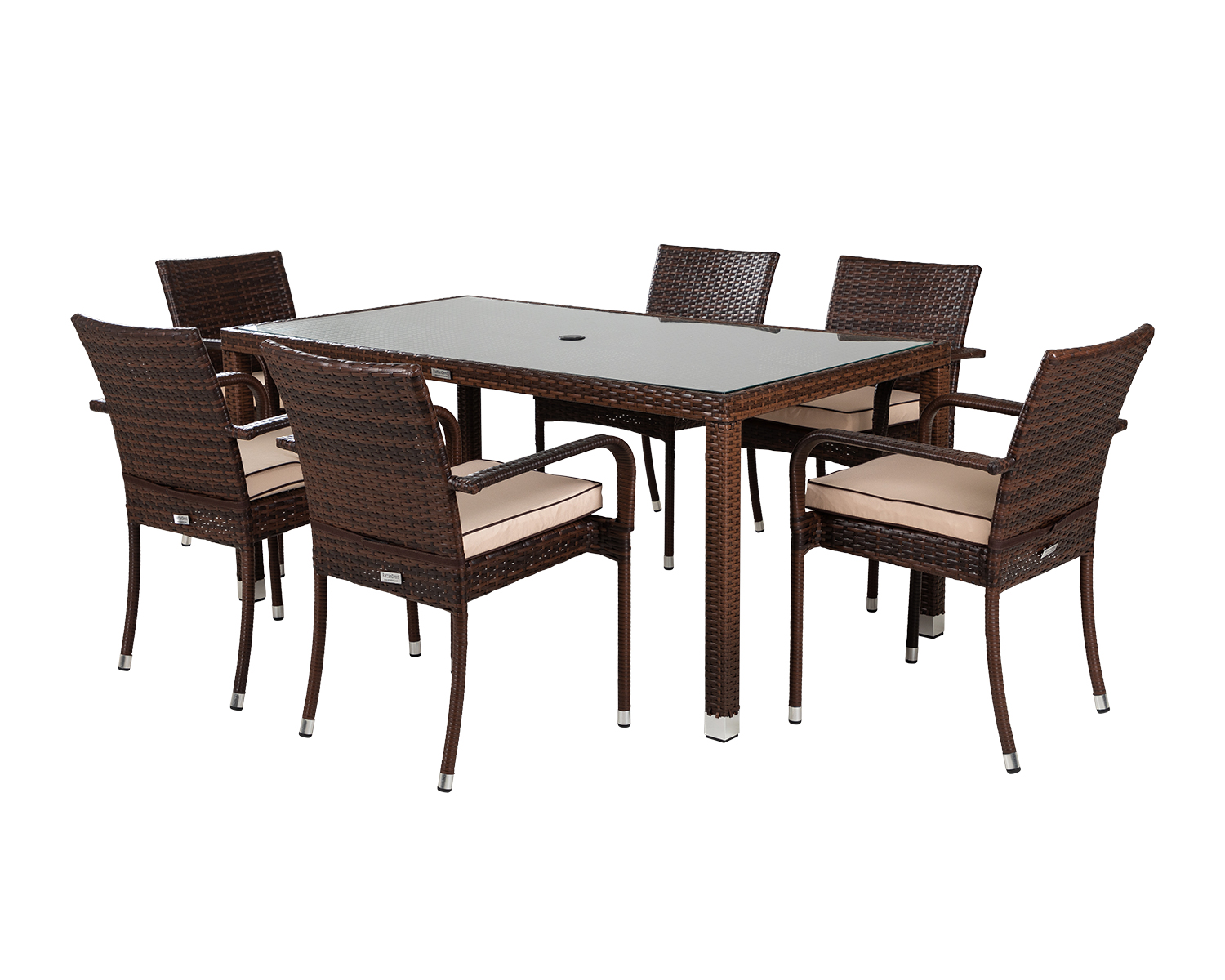 6 Seat Rattan Garden Dining Set With Open Leg Rectangular Dining Table In Brown Roma Rattan Direct