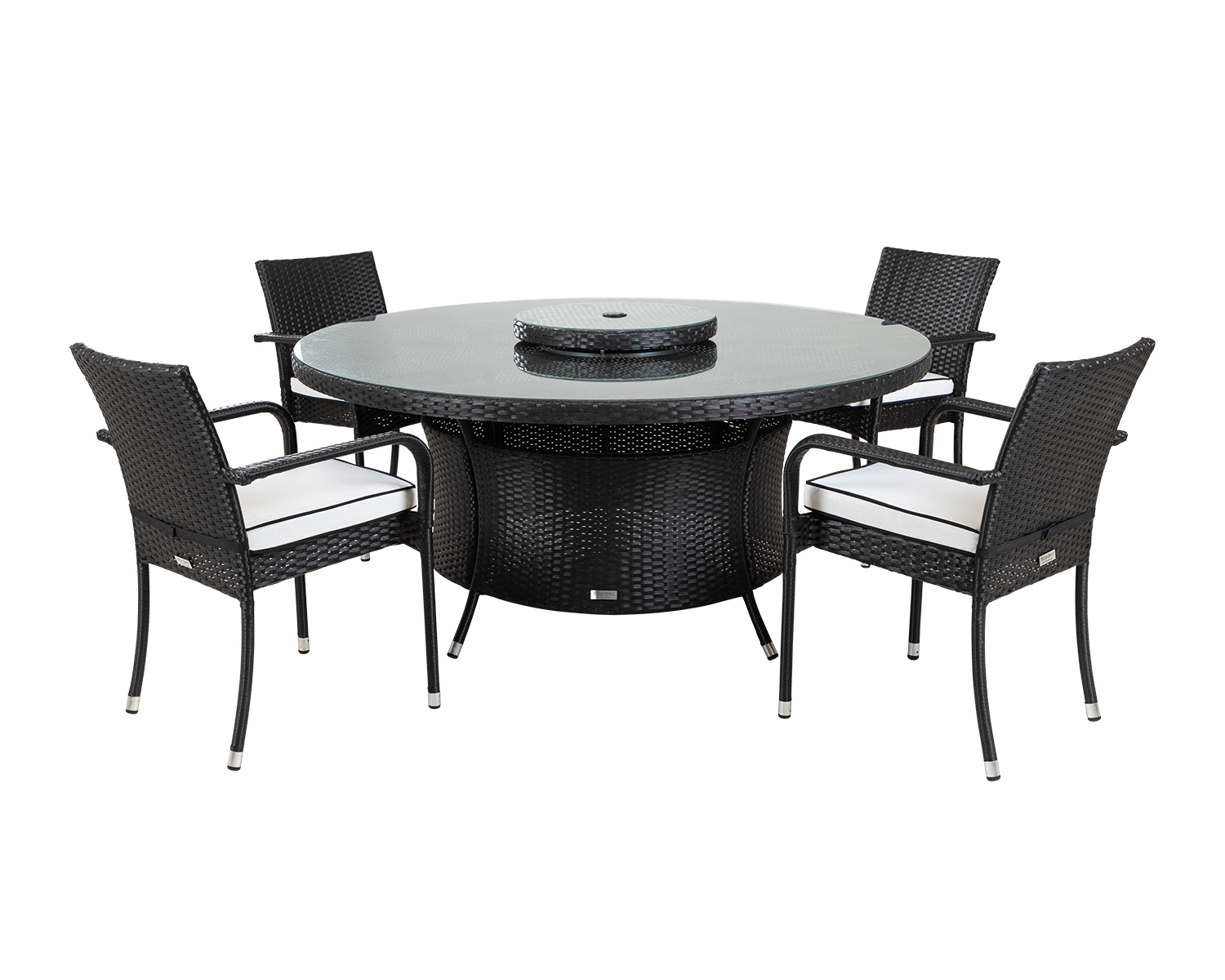 4 Rattan Garden Chairs Large Round Dining Table Amp Lazy Susan Set In Black Amp White Roma Rattan Direct