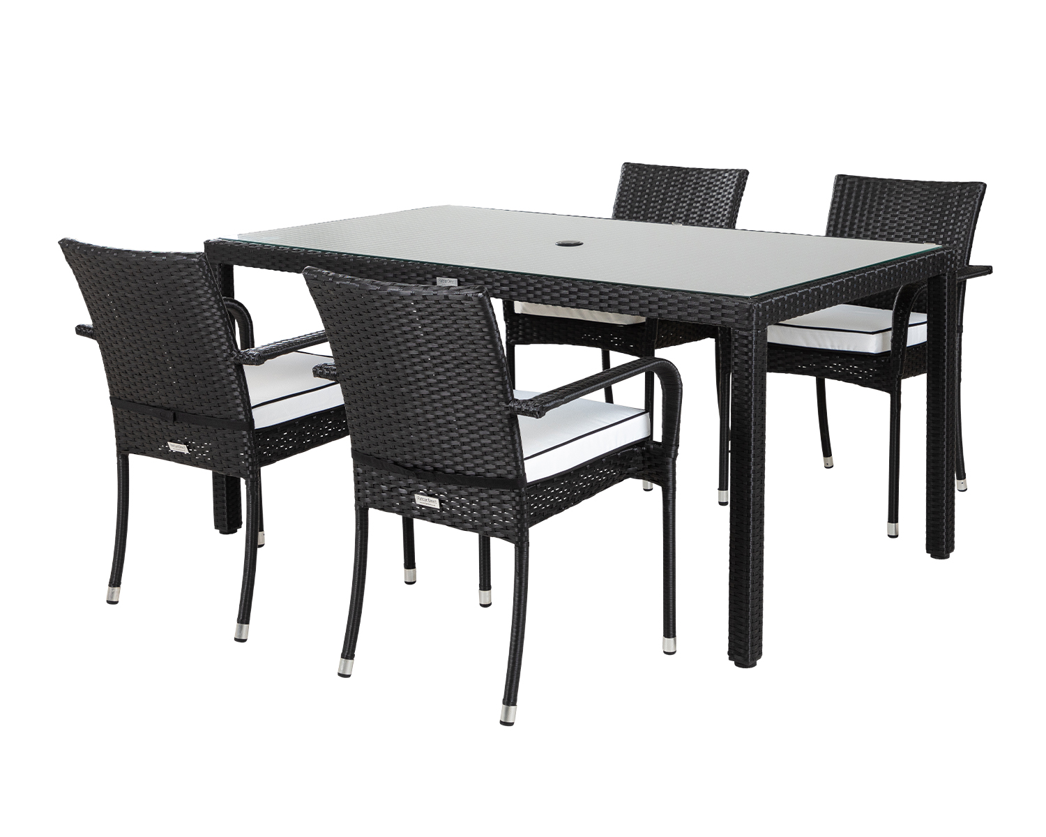 4 Rattan Garden Chairs Amp Small Rectangular Dining Table Set In Black Amp White Roma Rattan Direct