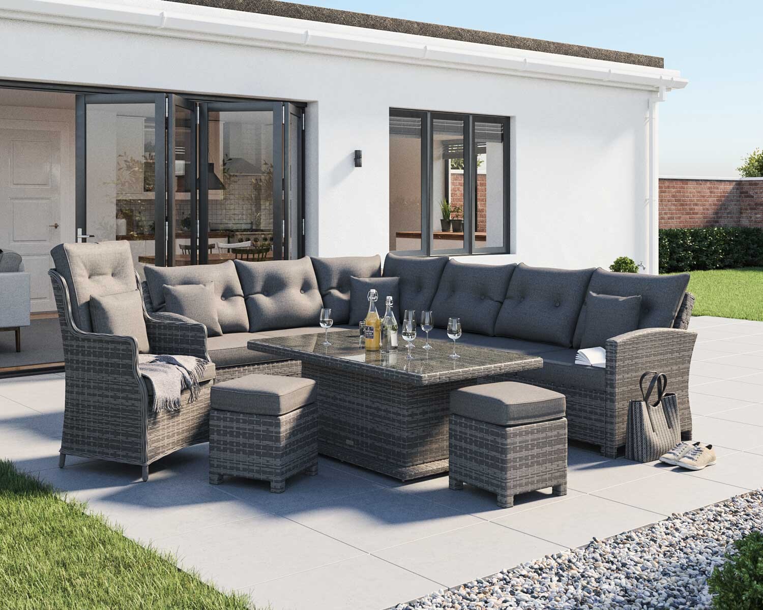 Rattan Garden Corner Dining Set With Chair In Grey Adjustable Sorrento Rattan Direct