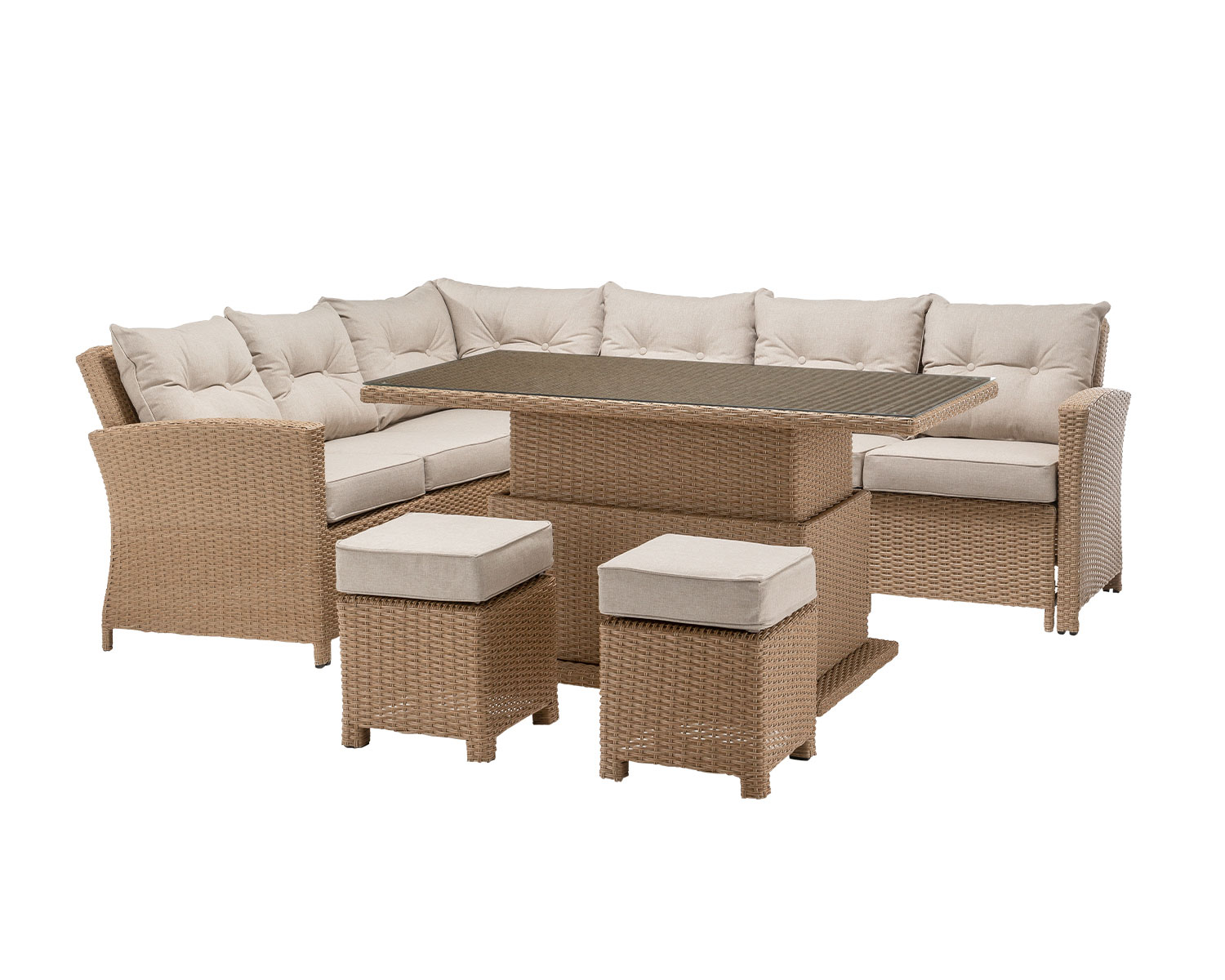 Sorrento Rattan Garden Adjustable Corner Dining Set In Willow