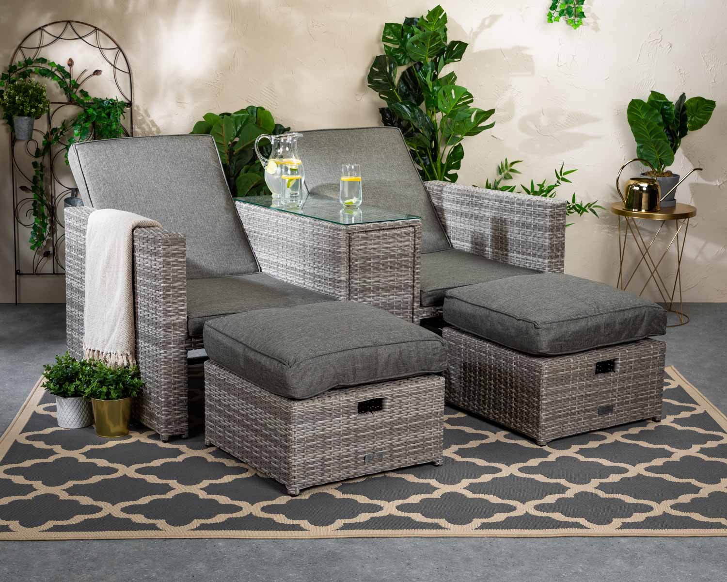 Rattan Garden Reclining Sun Lounger Set In Grey Paris Rattan Direct