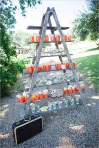 Stepladders as garden bar