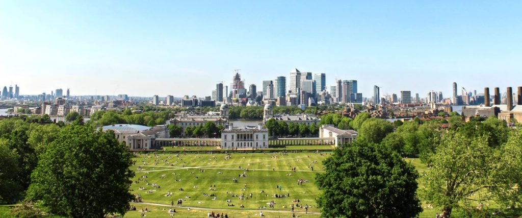 An aerial view picture of Greenwich Park in London: bank holiday things to do 