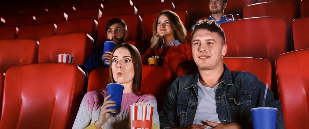 A picture of people in a movie theatre 